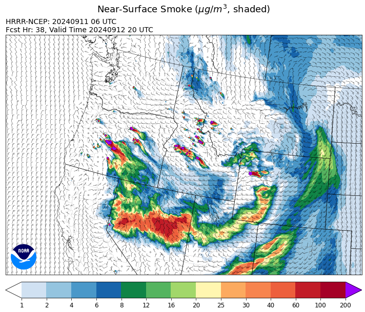 By late Thursday the HRRR smoke model shows surface smoke concentrations dropping over the Northern Rockies thanks to a trough of low pressure.